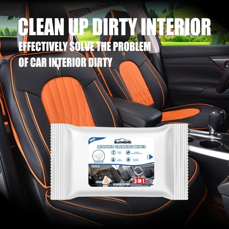 3in1 Car Leather And Seat Interior Cleaning Wipes Clean Decontamination Free Water Car Interior Clean Wipes 10pcs/pack