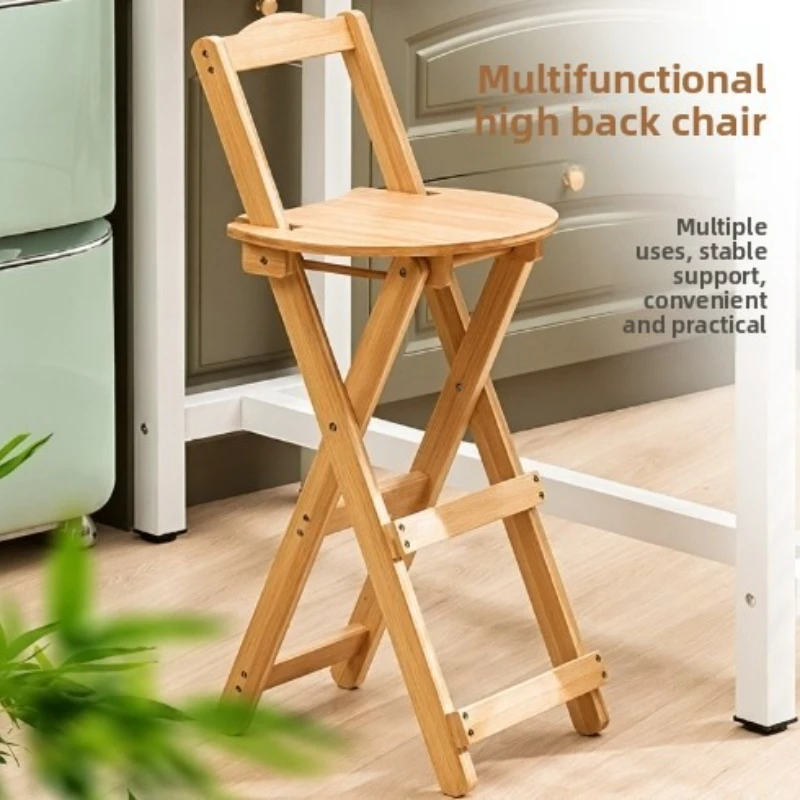 1PC Solid wood simple foldable portable bar chair high stool high-end backrest chair home living room chair coffee shop chair