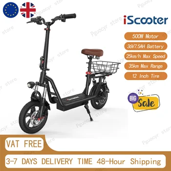 Monopattino Elettrico iScooter i12, Batteria al Litio 36V 7.5Ah, Motore 500W, Pneumatici da 12 Pollici, Pieghevole