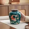 Modern Green Carp Ceramic Decoration Jar Porch Living Room Ornament Alloy Lid Sealed Tea Caddy Storage Container Home Decoration 2