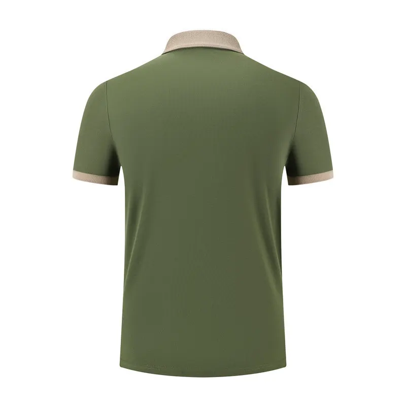Polo ad asciugatura rapida con colletto ribaltabile, maniche corte, colletto a contrasto, logo stampato, personalizzazione dell'abbigliamento sportivo da uomo ricamato - immagine 6