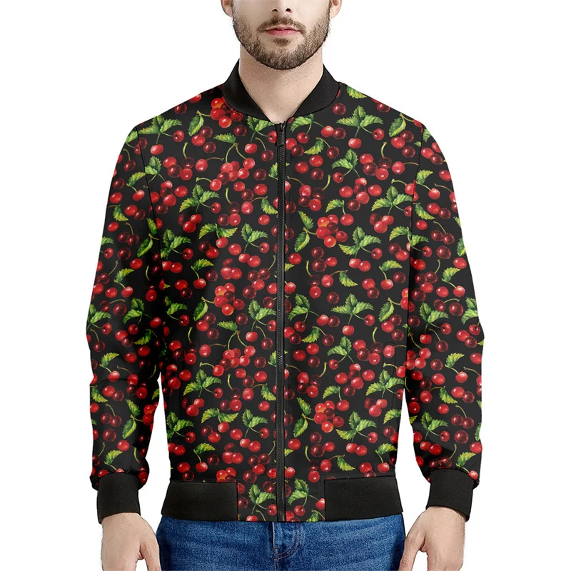 thumbnail image 1 of Chaquetas con cremallera y estampado de cerezas y frutas de dibujos animados para hombre, sudadera con estampado 3D a la moda, chaqueta bomber informal de calle, abrigo de manga larga, 1 of 5