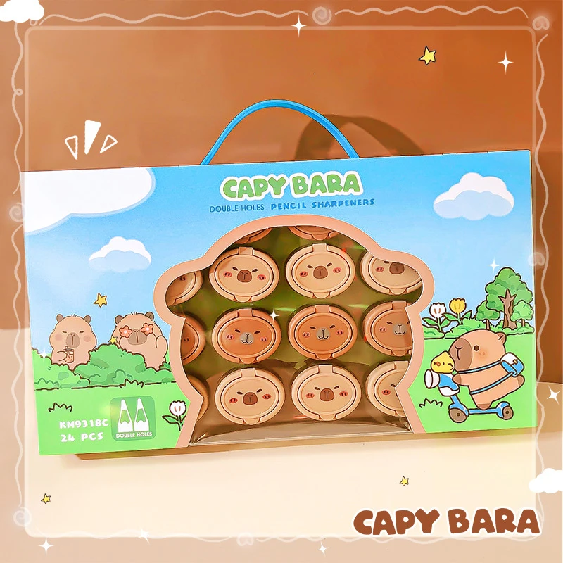 2Pcs 귀여운 카피바라 더블 홀 연필깎이, 어린이를 위한 카와이 미니 문구류, 학생 상품 또는 선물