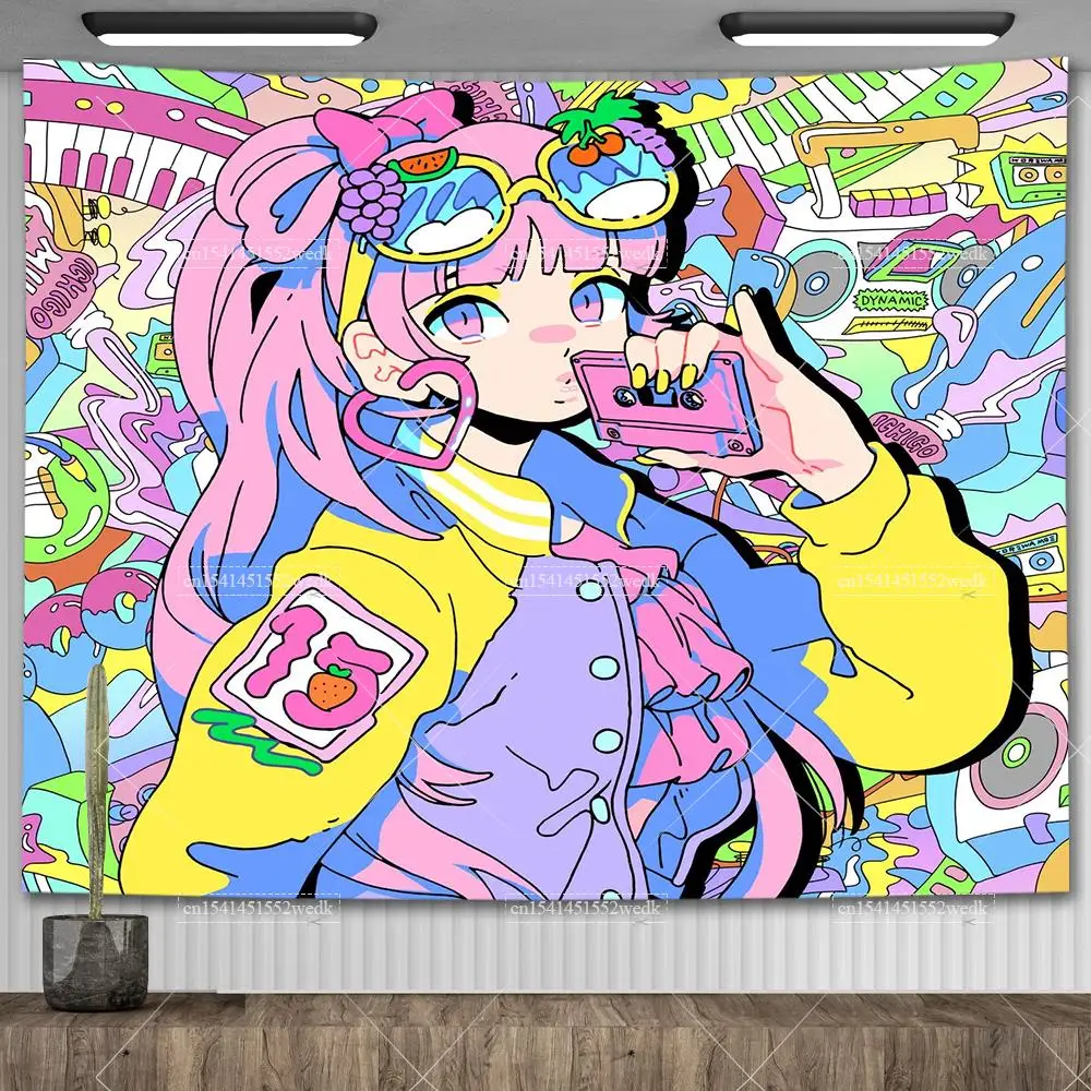 Tapestry Decorations Anime Wall Hanging Aesthetic Illustration Painting Kawaii Girl