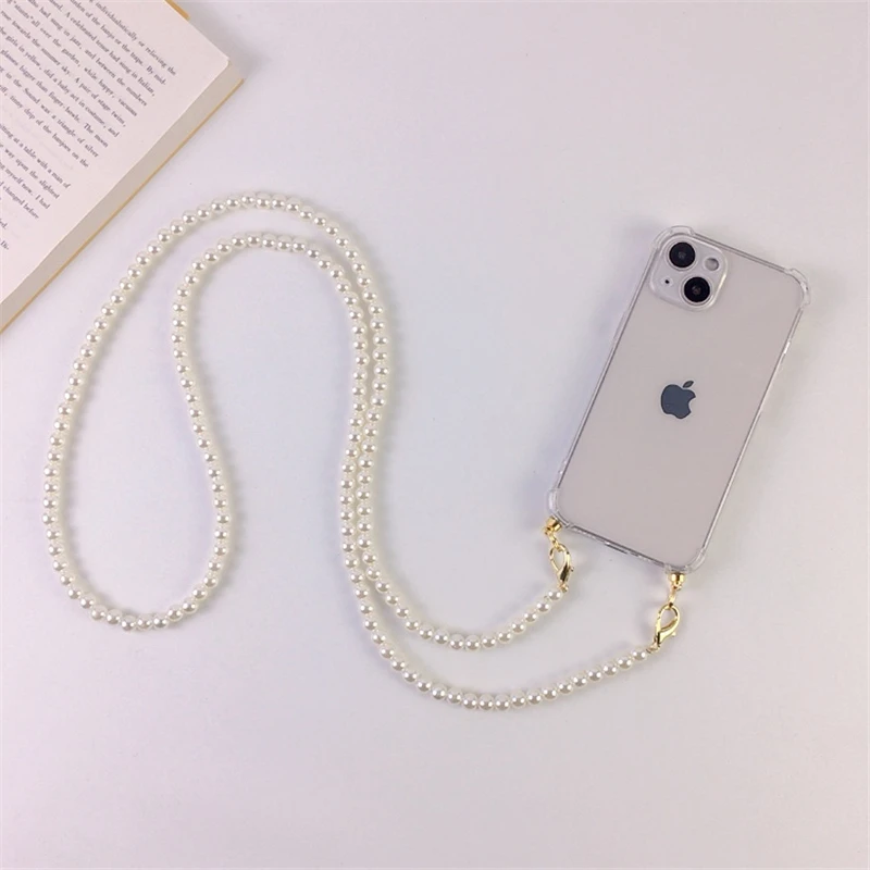 iphone 13 wallet case Luxury Korean Crossbody Lanyard Necklace Pearl Chain Phone case for iPhone 11 12 13 Pro Max Transparent Soft Cover with Strap iphone 13 cases