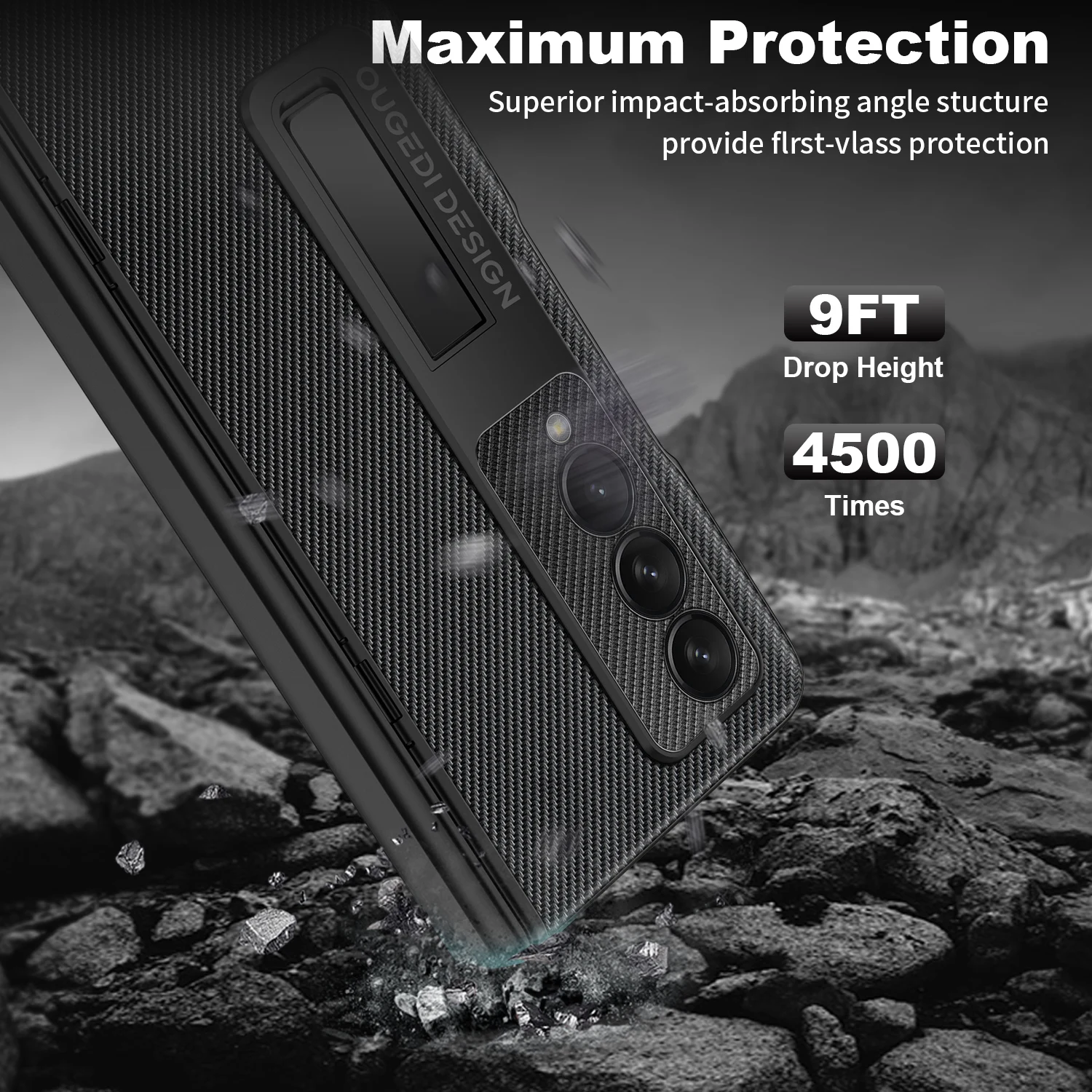 Slim Case For Samsung Galaxy Z Fold 4 Hinge Protection Shockproof Leather Case With Kickstand HD Tempered Film Screen Protector