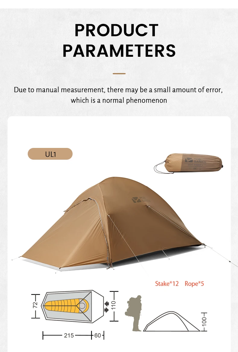 1-2 People Ultralight Tent Double Layer Waterproof Trekking Camping Tent with Inner Tent