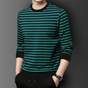 Magliette per uomo Pullover in cotone vestiti maschili top verdi felpe a righe larghe It manica intera Xl taglia S One Piece Casual Y2k