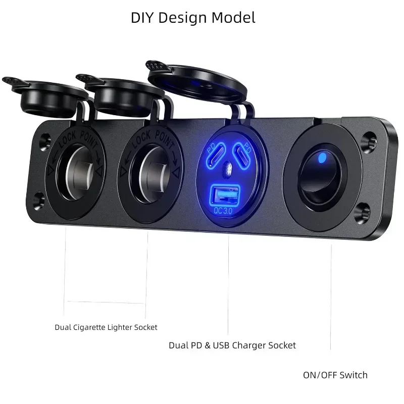 Kewig USB г   USB C , Ŀ ġ, ڵ  , ؾ RV Ʈ, 12V, 24V, 4 in 1, ǰ