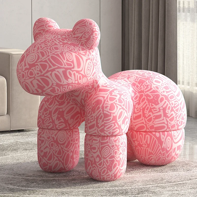 

Nordic Living Room Ottomans Cartoon Pony Moulding Shoe Changing Stools Hallway Multifunction Modern Children Footrest Furniture