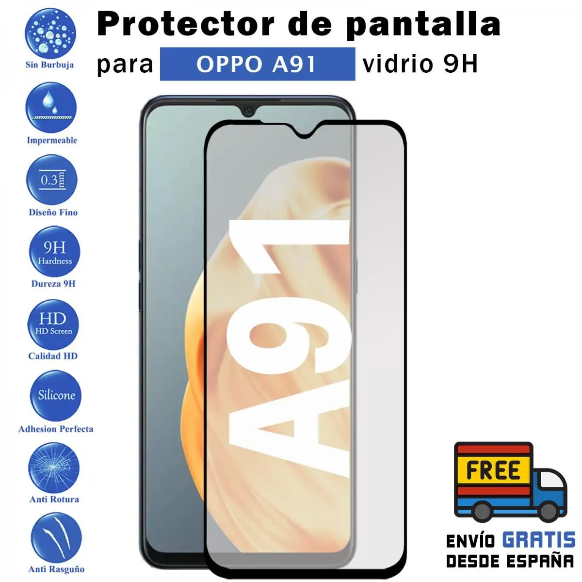 Proteggi Schermo In Vetro Temperato Nero Oppo A91 9H Per Movil - Todotumovil