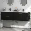 30" Bathroom Vanity Cabinet with Sink Combo, Wall Mounted Floating Bathroom Vanity w/ 2 Big Drawer and Gold Metal Handles, Black 3