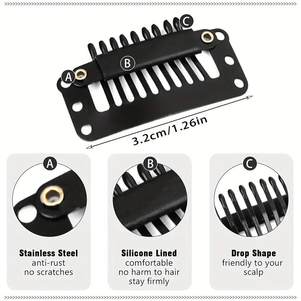 10-100Pieces  Hair Clips 32mm Hair Extensions Snap Clip for Women Metal Wig Comb Clips for Hair Extensions