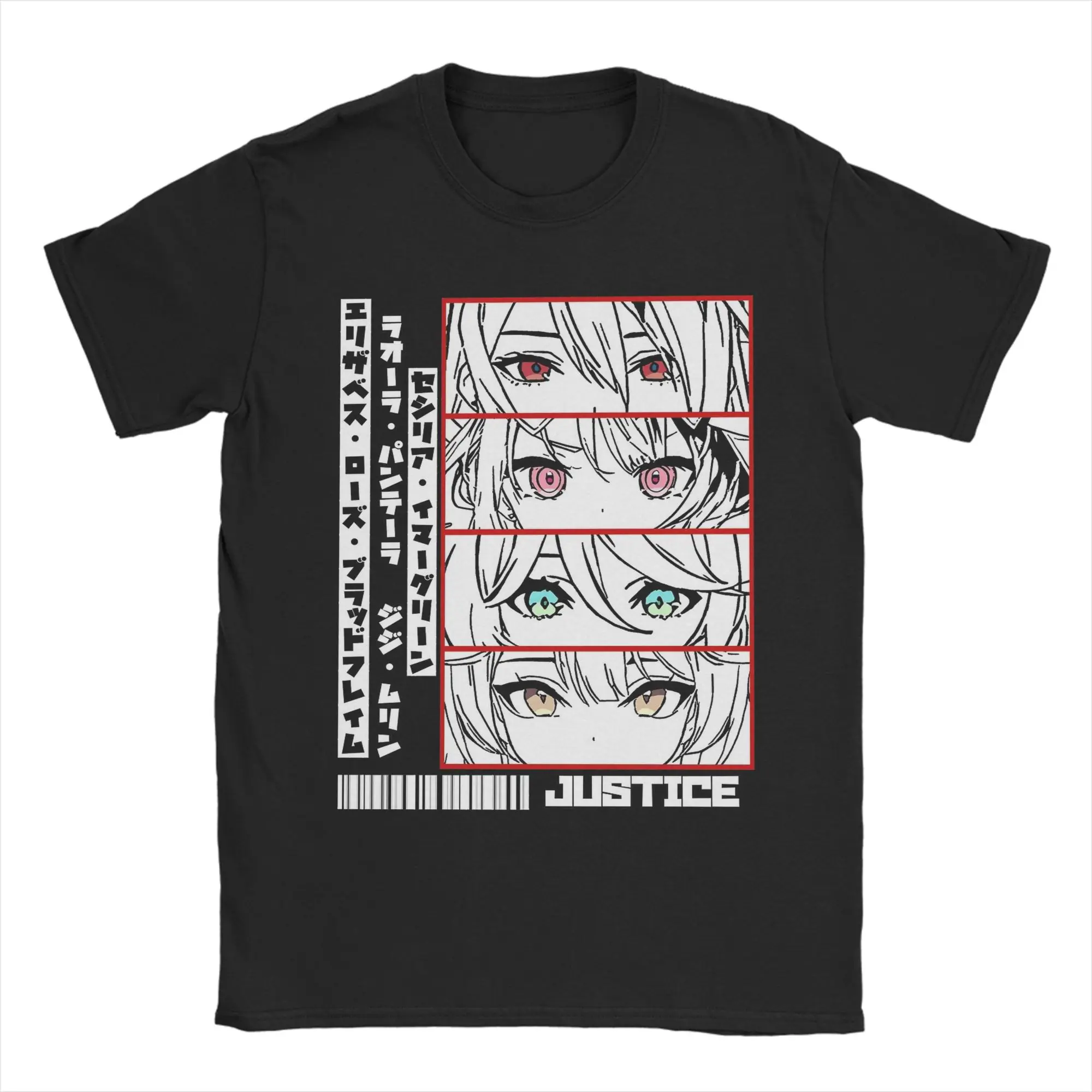 Herren Holo Justice Panel Hololive T-Shirts Baumwolle Tops Freizeit Kurzarm Rundhals T-Shirt Geschenk T-Shirt