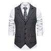 Men's Retro Lapel Chain Vest Fashion Herringbone Coarse Tweed Pockets Suit Vest British Casual Vintage Gentleman Leisure Party 1