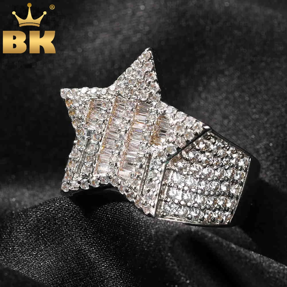 TBTK  Star Rings Full Iced Stripe BaguetteCubic Zirconia Hiphop Ring Jewelry Gift For Men And Women Drop Shipping