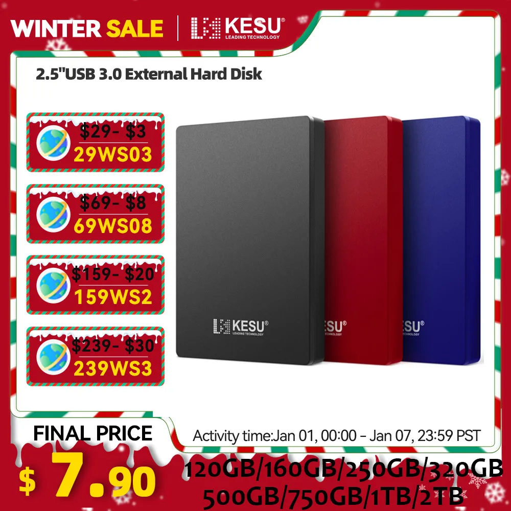 External Hard Drive KESU HDD 2.5" Portable External Hard Drive 320gb/500gb/750gb/1tb USB3.0 Storage Compatible for PC Mac Desktop MacBook