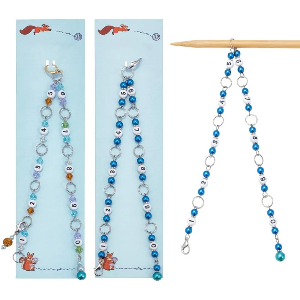 Knitting Supplies Knitting Craft Supplies Crochet Stitch Markers Blue Beads Knitting Row Counter Chains Number Beads Acrylic Stitch Markers 2 Pcs Row Counting Accessories for Knitting Crochet
