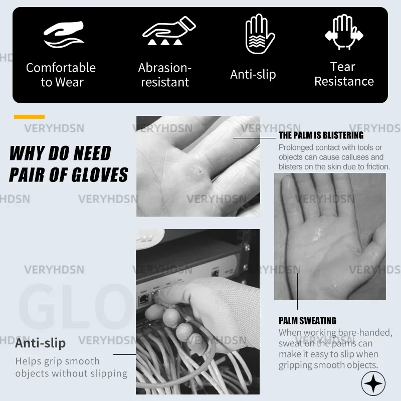 3Pairs Work Gloves Anti Cut Light Duty Durable Breathable Knit Wrist Cuff PU Coated For Men&Women