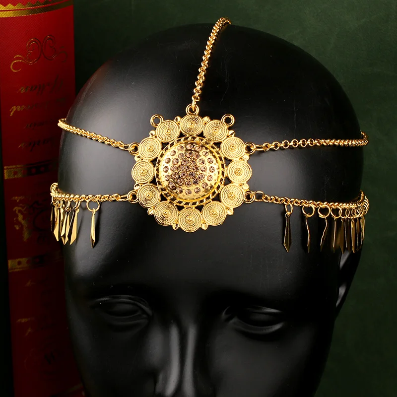 Catena Per Capelli Meta Color Oro Con Cristalli Di Champagne Accessori Per Capelli Da Sposa Etnici Per Ragazze Parure Marocaine Diadas Para Niina