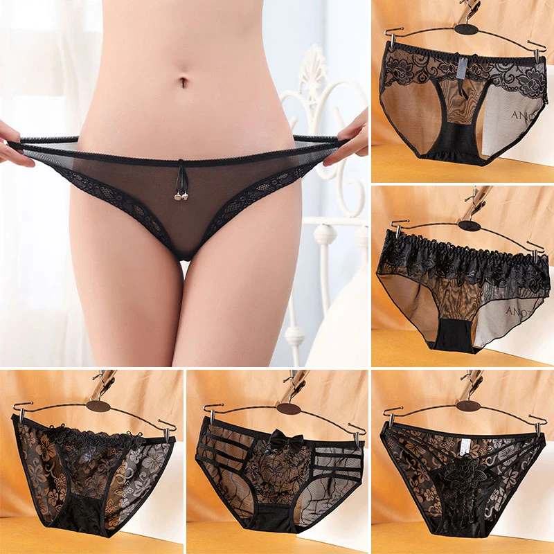 

Women Black Lace Briefs Sexy Transparent Lingerie Yarn Underpants Panties Hollow Out Girl Underwear Sexy Breathable