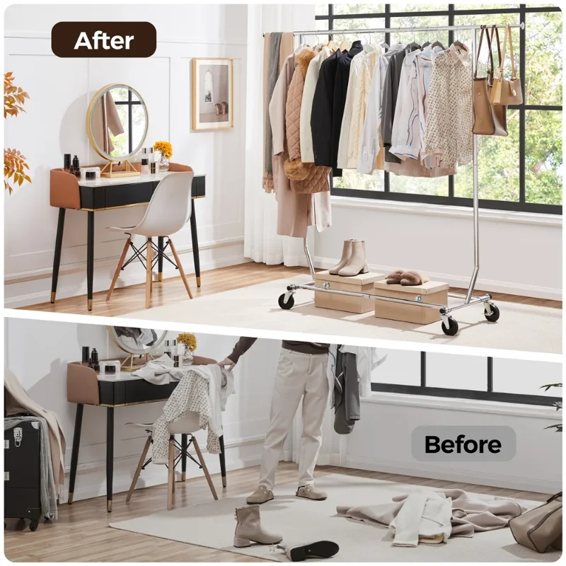 Heavy Duty Adjustable Collapsible Garment Rack, Stainless Steel, Chrome 6