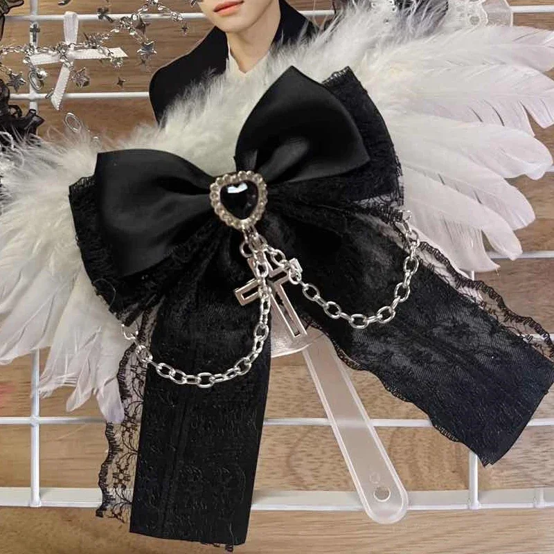 Gotische Haarspange mit Schleife, Spitze, Kreuzkette, Stoff-Haarklammer, Dekoration, Romantisches Vintage-Haaraccessoire für Frauen und Mädchen, Cosplay – Detail 11