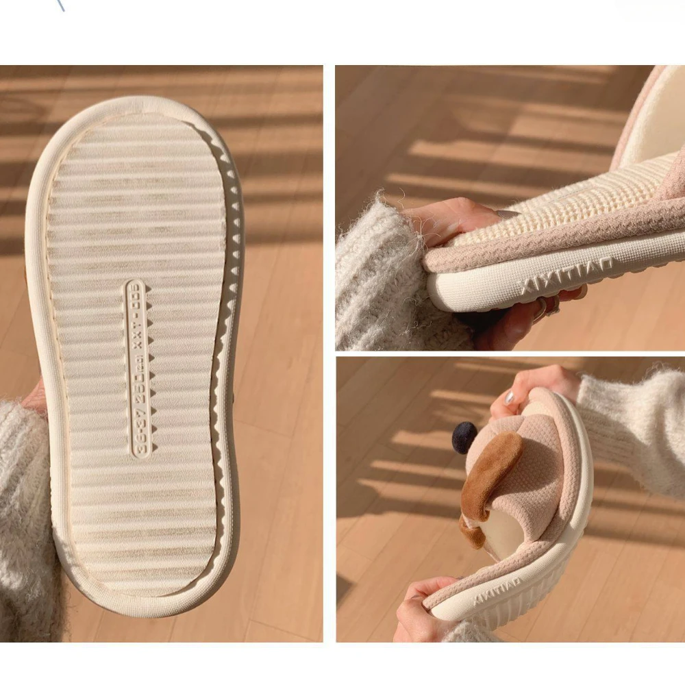 Ladies Soft Sole Casual Couple Style New Shoes Ventilated Comfortable Cute Puppy Pattern Design Non-slip Linen Home Slippers — view 6