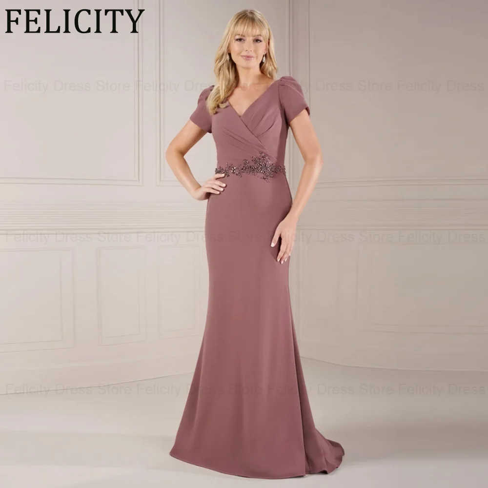 

FELICITY Elegant Mermaid V-Neck Wedding Guest Dresses Appliques Beading Mother of the Bride Dresses 2024 Long Party Evening Gown