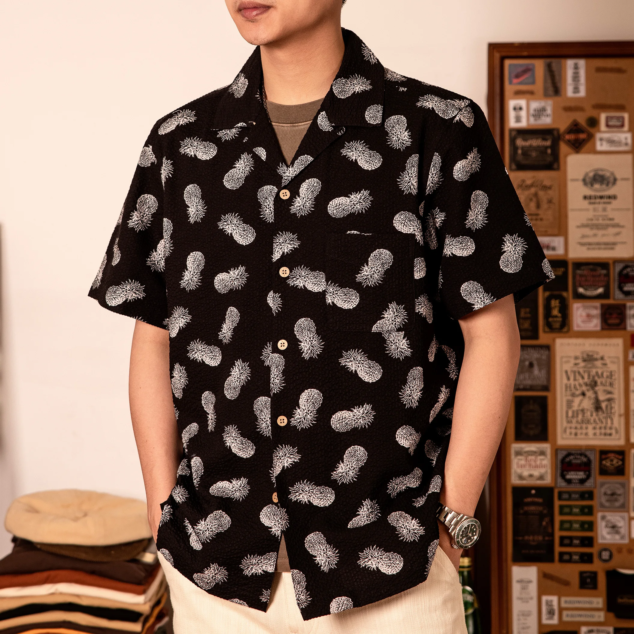 

HW-0022 Big US Size Genuine Quality Vintage Looking Loose Fitting Cotton Hawaii Aloha Shirt