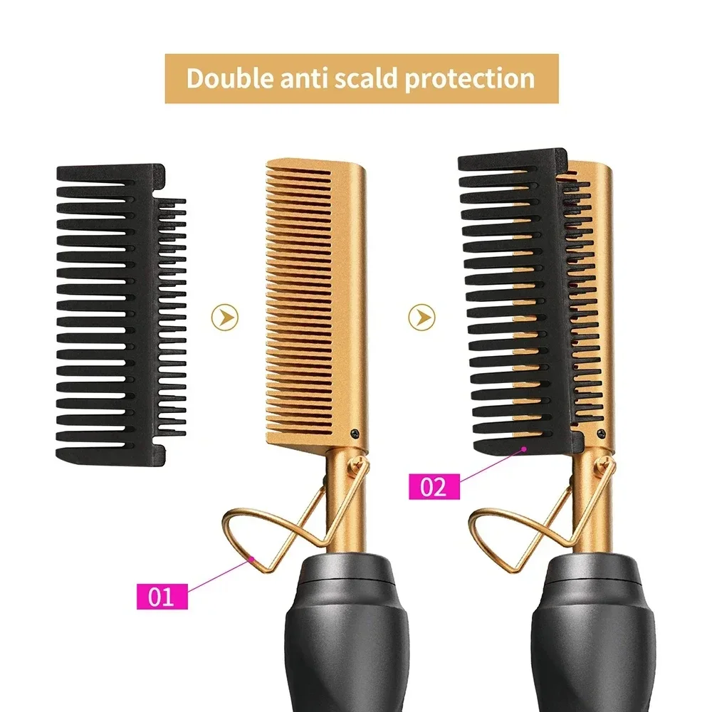 Heat Pressing Combs Portable Ceramic Curling Iron Hot Comb Hair Straightener for Hair Beard Wigs Wet and Dry Hair Styling Tools