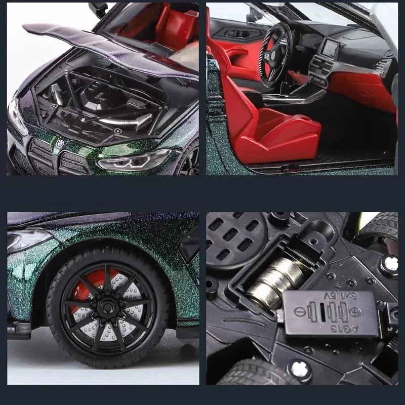New 1:24 BMW M4 IM Supercar Alloy Muscle Car Model Sound and Light Pull Back Children's Toy Collectibles Ornaments Birthday Gift 2