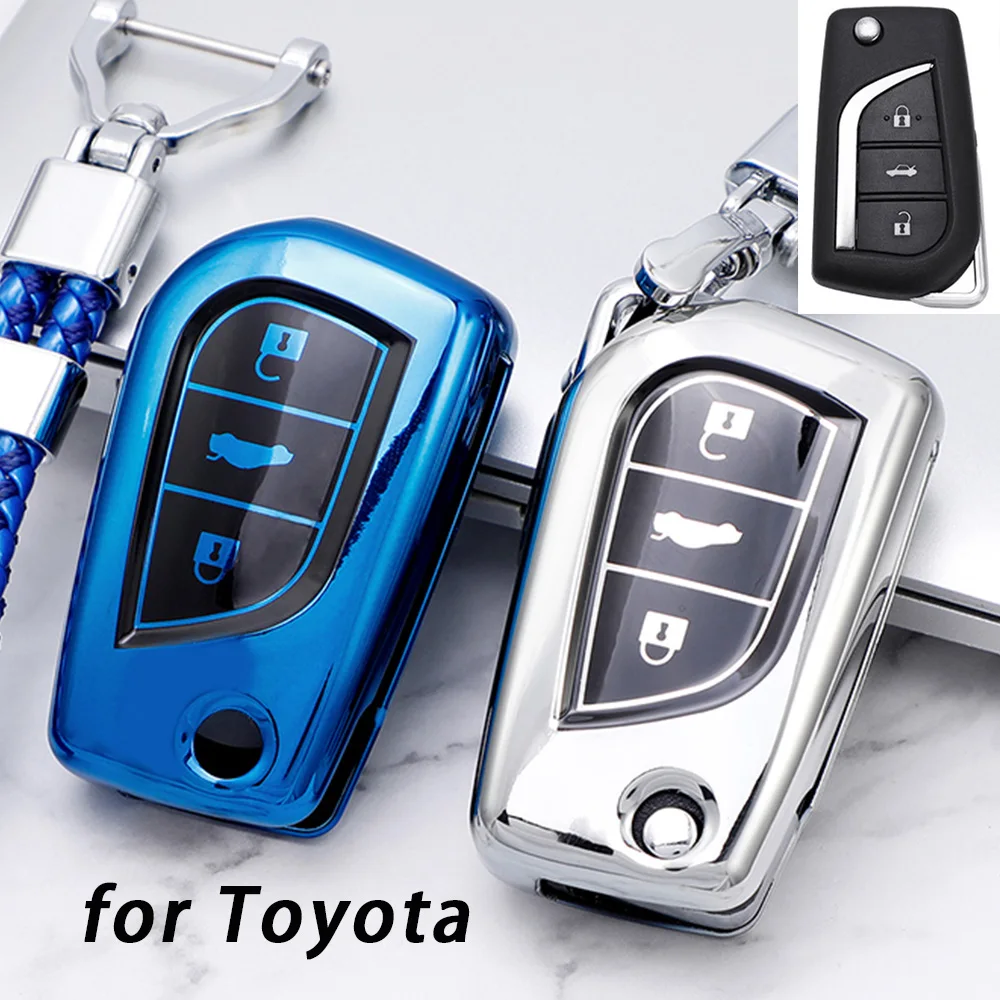 Tpu Car Flip Key Case Cover Per Toyota Auris Avensis Aygo Corolla Camry Rav4 Verso Scion Yaris Portachiavi Protector Accessori