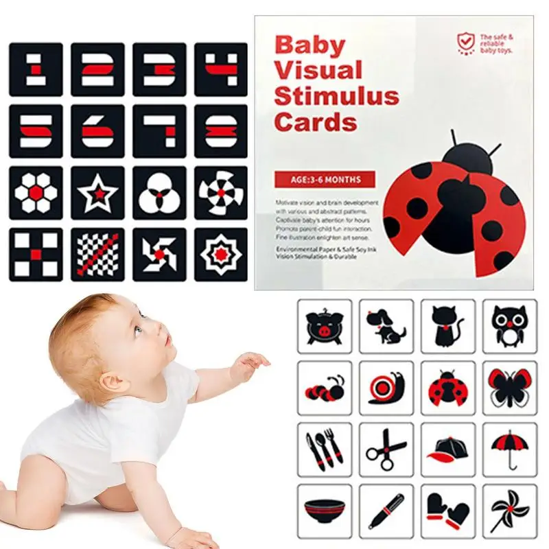 

Baby Visual Stimulation Cards 16Pcs High Contrast Baby Cards For Newborn Soybean Oil Ink Baby Visual Stimulation Cards For 0-3