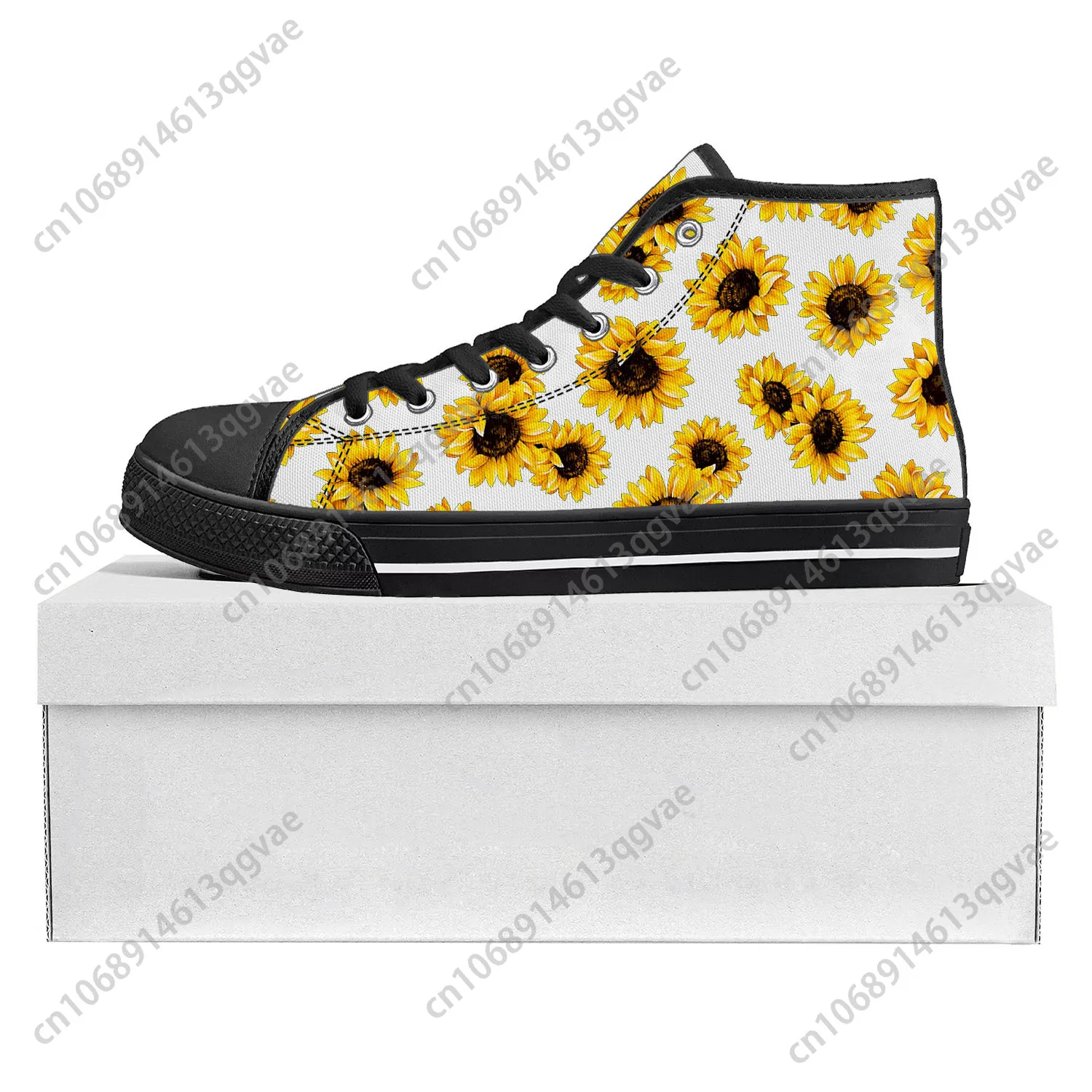 Sunflower Yellow Flower High Top High Quality Sneakers Mens Womens Teenager Canvas Sneaker Casual Couple Shoes Custom Shoe Black