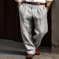 Men Linen Straight Solid Color Comfortable Breathable Casual Daily Cotton Fashion Trousers