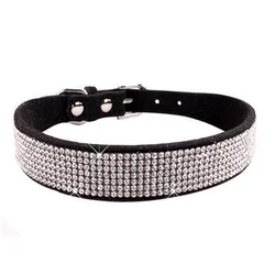 Sparkling Crystal Rhinestone Pet Collar with Zinc Alloy Buckle for Small to Medium Dogs and Cats (Black)