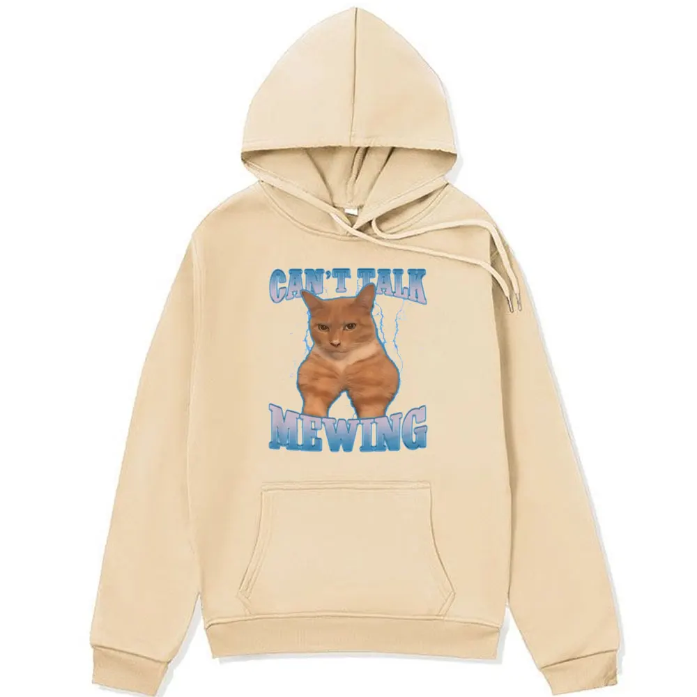 Can't Talk Mewing Funny Cat Graphic Hoodie Men Women's Fashion Casual Oversized Sweatshirts Vintage Harajuku Pullover Hoody Male
