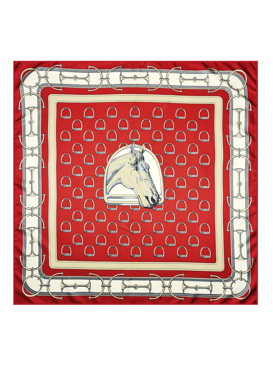 Luxury-Manual-Hand-Rolled-Twill-Silk-Scarf-Women-Horse-Print-Square-Hem ...