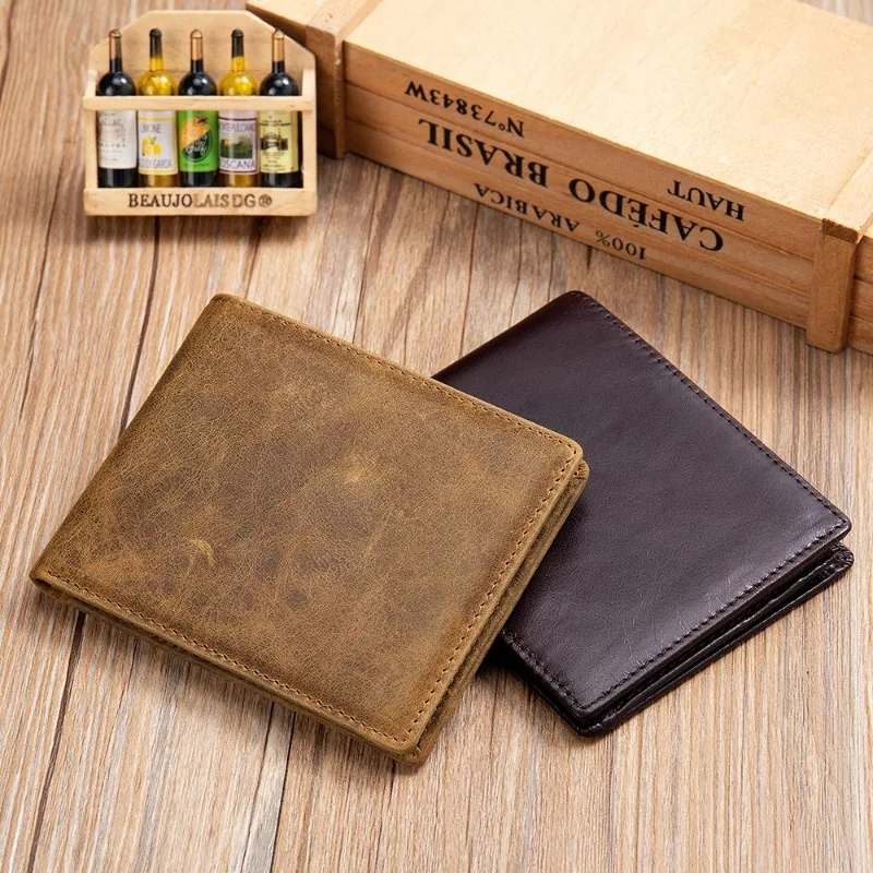 2023 New Men's Short Wallet Top Layer Cowhide Men's Fashion Casual Zero Wallet