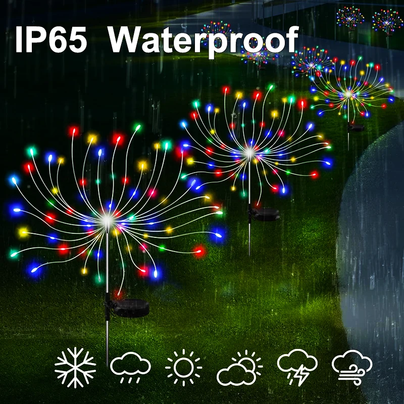 Solar Firework Lights Outdoor Garden LED Waterproof Multicolored Solar Lamp For Patio Lawn Yard Balcony Pathway Light Decor