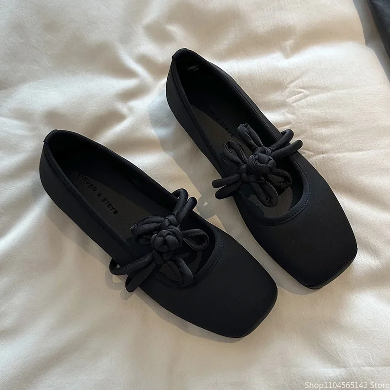 Ethnic Style Women Red Satin Mary Jane Shoes Fashion Shallow Square Toe Shoes Spring Autumn Soft Sole Ballet Shoes 6