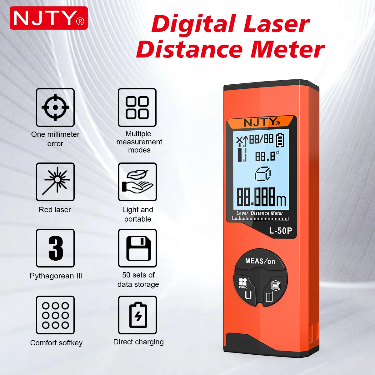 Télémètre laser NJTY 50m professionnel - Instrument de mesure distance pour pêche précise