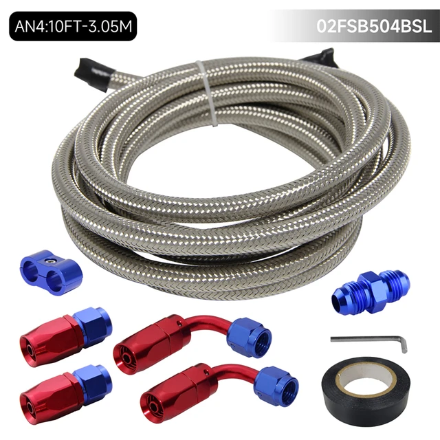 EVIL ENERGY 6AN 3/8 Fuel line Hose Fitting Kit Braided Stainless Steel Oil  Gas CPE 10FT Silver : : Automotive