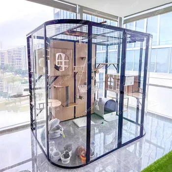 Luxury Panoramic Glass Cat Villa Large Free Space Fully Automatic Litter Box Cat Cage Cat House 1