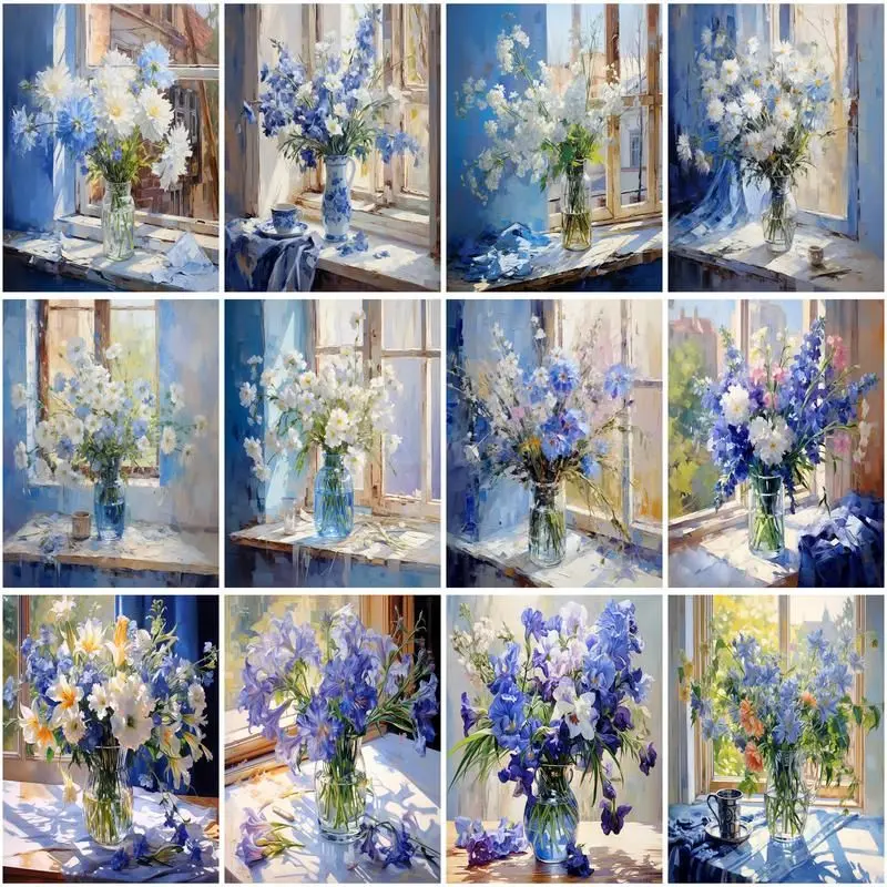 

CHENISTORY 5D алмазная живопись синие цветы полная вышивка/круглая Алмазная вышивка мозаика креативные хобби домашний декор