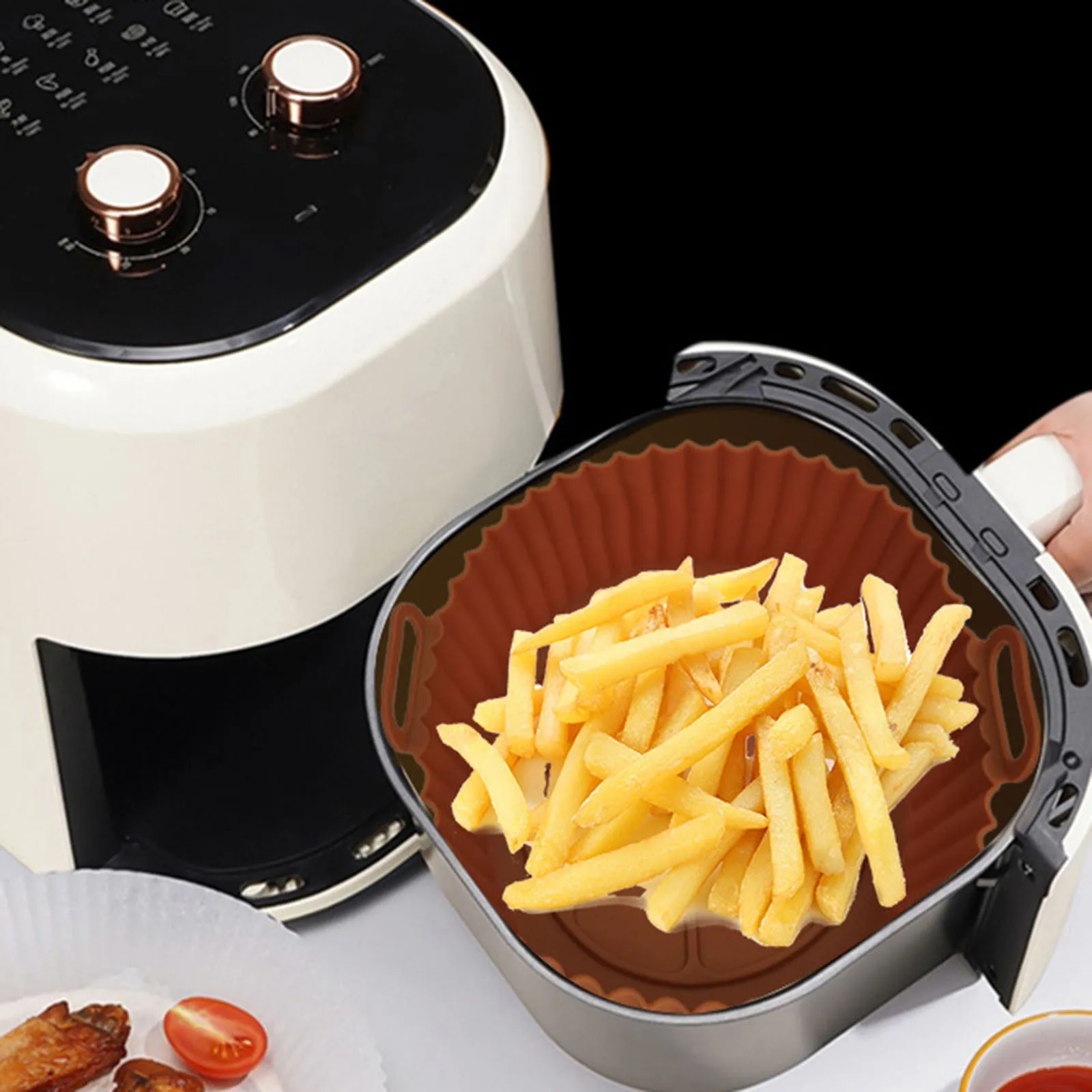 

Airfryer Silicone Basket Reusable Oven Baking Tray Silicone Mold For Air Fryer Pizza Fried Chicken Basket Air Fryer Accessories