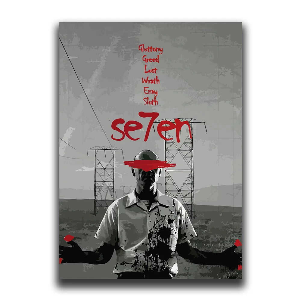 Vintage Black Cinema Art: Se7en Film Canvas Wall Mural