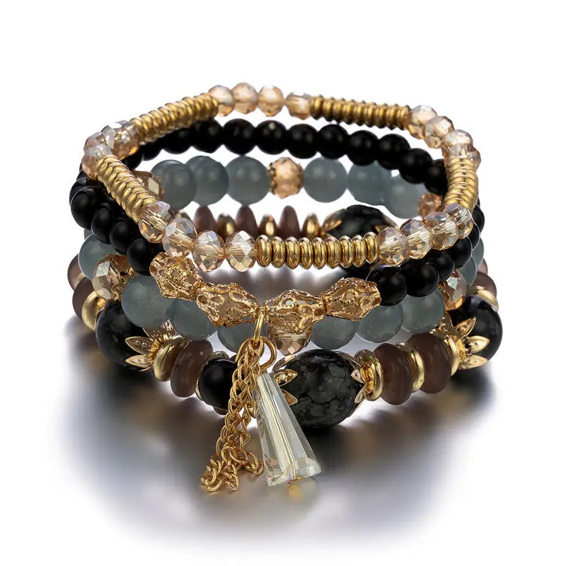 4Pcs Tassel Charm Beads Bracelet Set For Women Colorful Glass Beaded Chain Bangle Female Bohemian Jewelry