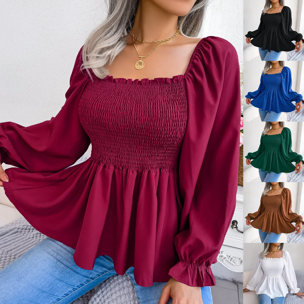 

2023 Spring Women White Bustier Corset Top Vintage Square Collar Lantern Long Sleeve Ruffle Blouse Woman Casual Backless Blouse
